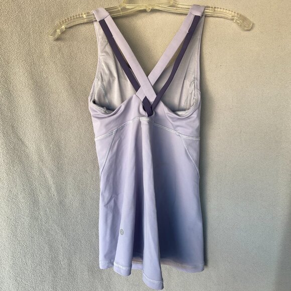 Lululemon Light Lavender Crisscross Back Tank Top with Built-In Bra | Deep V Sty - Picture 4 of 6